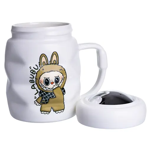 Чашка порцелянова Yiwu Labubu 400 мл з кришкою білий з коричневим Yiwu FM-54B - фото 4