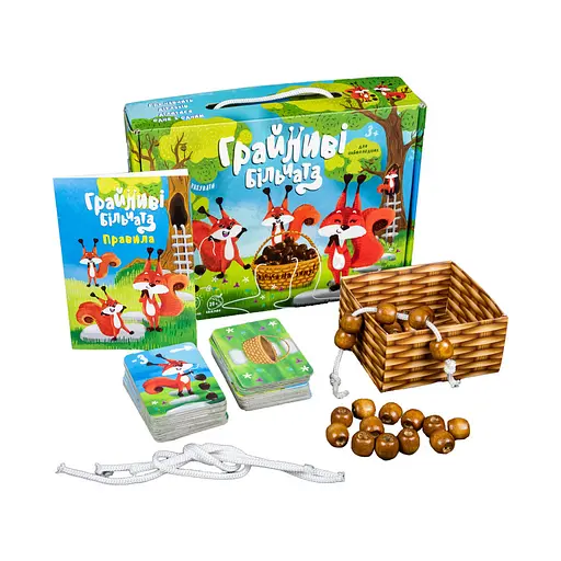 Розвиваюча гра "Грайливі білчата" Strateg 30852, 24 картки, 28 бусинок, ниточки, кошик - фото 2