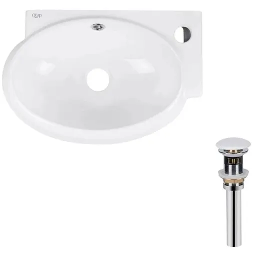 Комплект Qtap Leo: Раковина підвісна овальна права 430x285x160 мм White + Донний клапан PU02O (QT11115011RWN47333) - фото 1