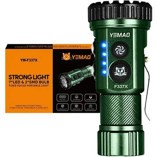 Тактический фонарь YEMAO YM-F337X боковые светодиоды красный, синий, зеленый, ультрафиолетовый 3500 LM Серый-Черный - фото 1