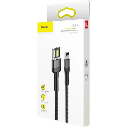 Кабель Baseus Cafule Cable special edition USB Lightning 1.5A 2 м Grey+Чорний - фото 2