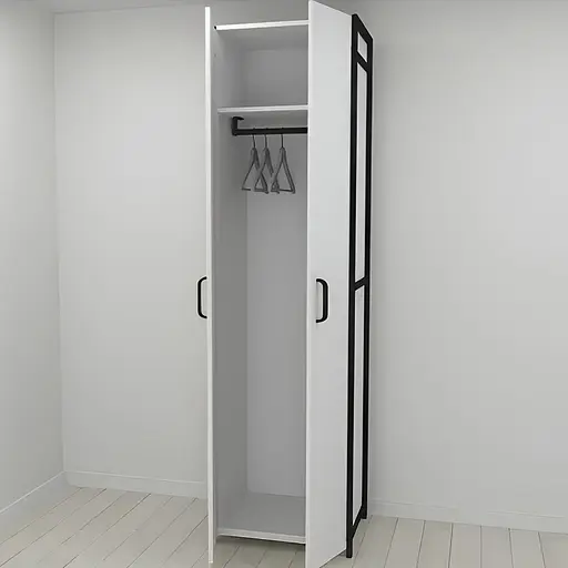 Шкаф Гардероб Уни секция 6 серии Конект Ferrum-decor 220x60x50см Черный металл ДСП Белый 16 мм (FRD-104571)