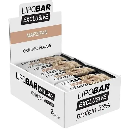 Блок батончиків LipoBar Exclusive Protein Bar, 20*50 грам збагачений біоактивним колагеном Peptan - Марципан