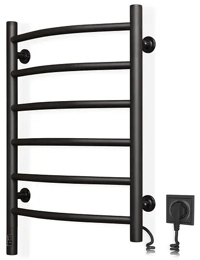 Электрический полотенцесушитель Navin Камелия 480x600 Sensor правая с таймером, черный муар 12-228053-3680, Черный матовый, Правое, Электронный - фото 1