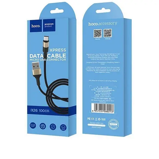 Кабель Hoco X26 Xpress charging data cable for Micro Чорний Gold - фото 2