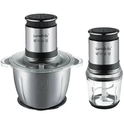 Електричний кухонний подрібнювач-блендер Luma Bella LB-56014 з двома чашами 3 л і 0,6 л для м’яса та овочів 1000 Вт Cірий - фото 1