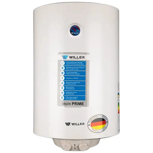 Водонагреватель Willer PRIME, 1500 Вт, сухой ТЭН, 80 л, цилиндрический, вертикальный, белый (EV80DR) - фото 1