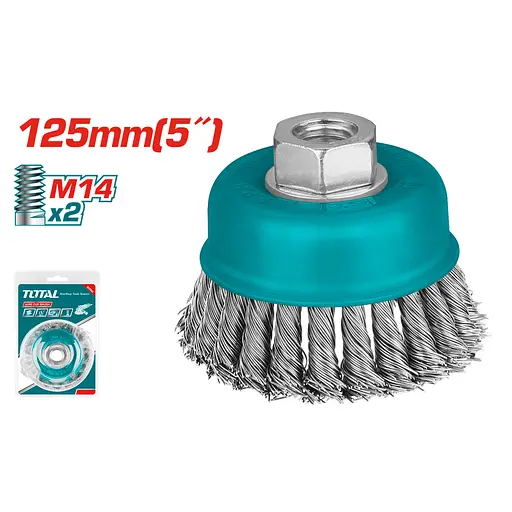 Щетка чашечная Total TAC32051 для КШМ из плетеной проволоки М14, 125 мм