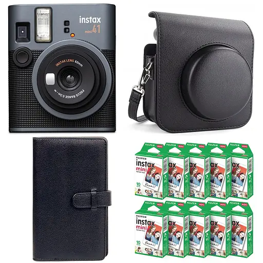 Подарунковий набір Фотоапарат Fujifilm Instax Mini 41 Фотопапір 100 шт. Чохол Фотоальбом на 108 фото чорний
