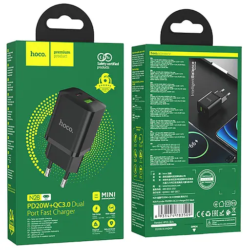 МЗП Hoco N28 Founder PD20W+QC3.0 (1USB-A/1C) Black - фото 4