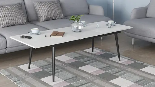 Стіл журнальний трансформер Dandi Small Ferrum-decor 45x120(160)x60 Чорний метал ДСП Білий 16 мм (FRD-106791)