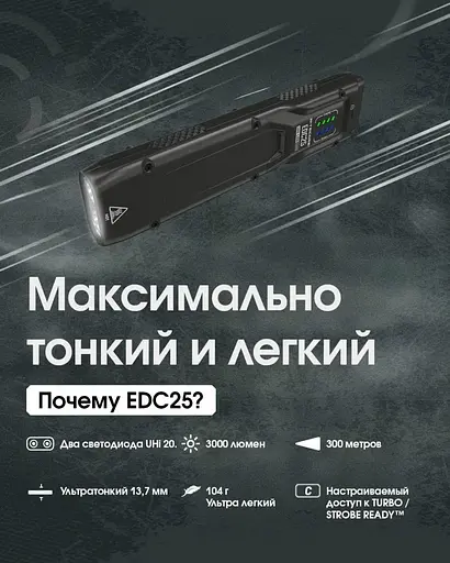 Потужний ручний ліхтар Nitecore EDC25 USB Type-C 3000лм (Чорний) - фото 9