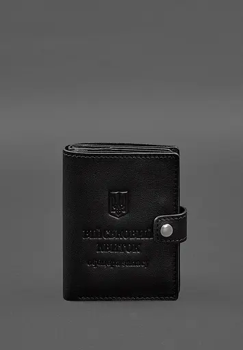 Кожаная обложка-портмоне для военного билета офицера запаса (узкий документ) Черная - фото 2