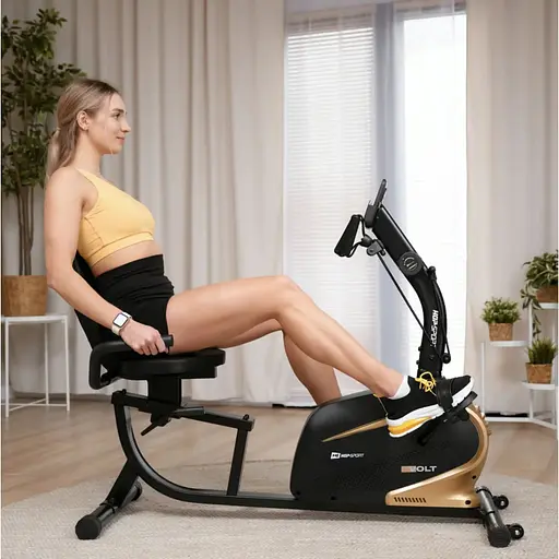 Горизонтальный велотренажер Hop-Sport HS-045L Volt магнитный золотистый - фото 4