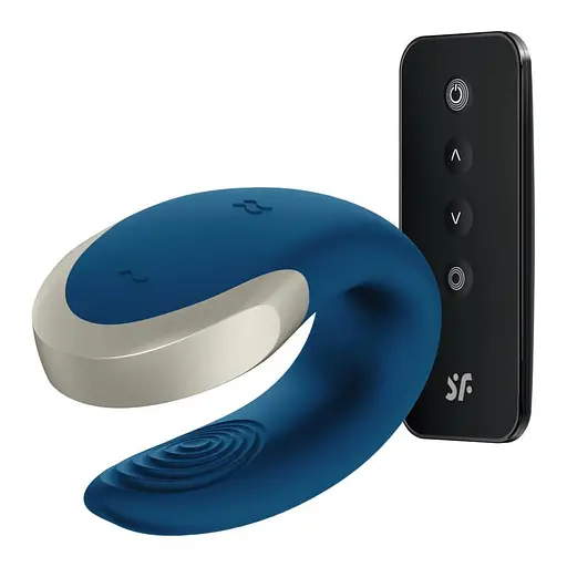Вібратор для пар Satisfyer Double Love 8.6 см синій - фото 2