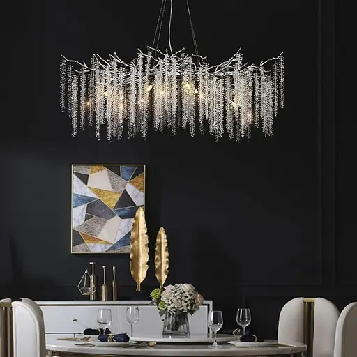 Удлиненная изящная серебряная люстра с хрустальными подвесами в корпусе 100 см | Ст. 33001-L1000*400 CH | Line F - фото 1