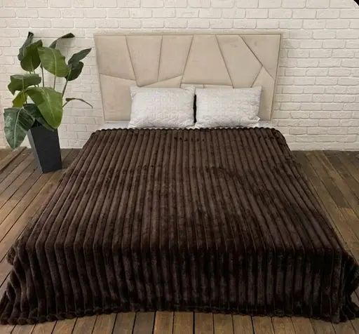 Плед Королівський шарпей Темно-коричневий м'який плед у смужку 1,50x2.20 м ширина смужки 4 - фото 1