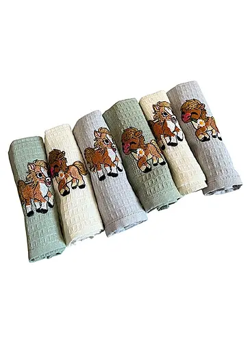 Набір 6 вафельних рушників Nilteks кухонні 40х60 см horse різнобарвний TC303376100 - фото 3