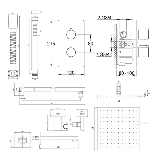Душевая система Kohlman Experience 25 chrome с термостатом + BOX скрытого монтажа KPL-QW433EQ25, Хром - фото 2