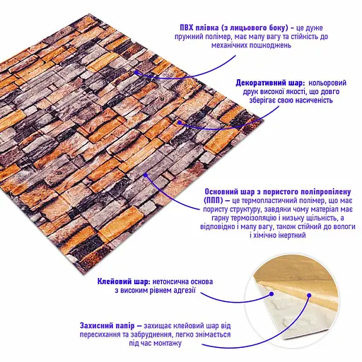 Декоративная 3D панель самоклейка 700х770х3мм Песчаник Катеринославский кирпич (045-3) SW-00000692 - фото 2
