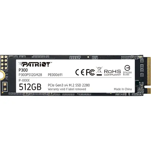 SSD диск Patriot P300 512GB M.2 2280 NVMe PCIe 3.0 x4 3D NAND TLC (P300P512GM28) - фото 1