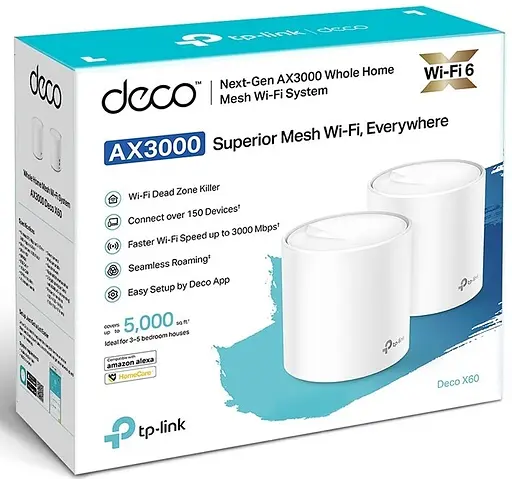 TP-Link Маршрутизатор DECO X60 2PK AX3000 1xGE LAN 1xGE WAN MU-MIMO OFDMA MESH - фото 4