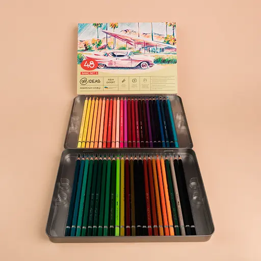Набор карандашей акварельных 99IDEAS "Aqua Expert" 48 цветов, Basic, металлическая коробка, 99AE-48BAS2 - фото 4