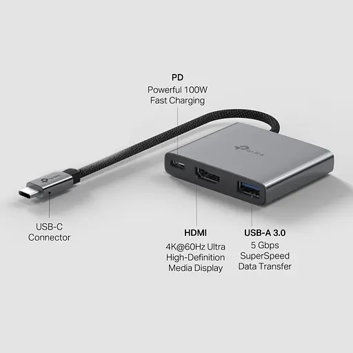 TP-Link Хаб USB UH3020C USB-C > 1xUSB3.0/1xUSBC (PD 100W)/1xHDMI - фото 4