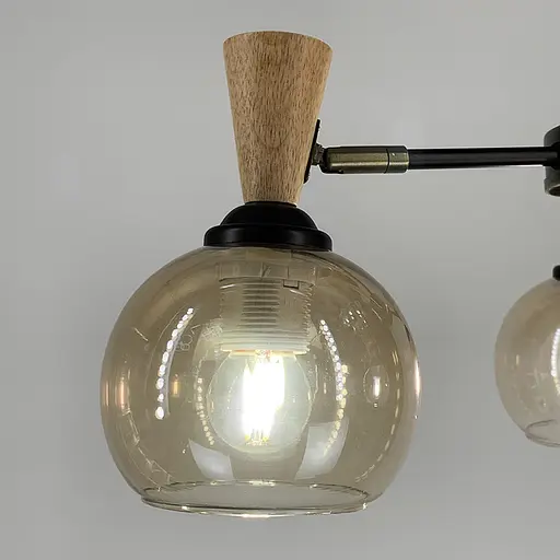 Металева люстра на 5 плафонів з елементами дерева Line.F 51898/5 - фото 3