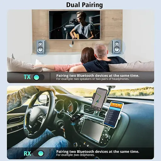 ByDiffer Bluetooth 5.2 Аудіоприймач для телевізора, Bluetooth-передавач з двома посиланнями, 0,138-інч роз'єм AptX - фото 6