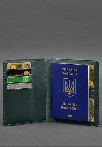 Кожаная обложка-органайзер для документов 6.1 зеленый краст - фото 6