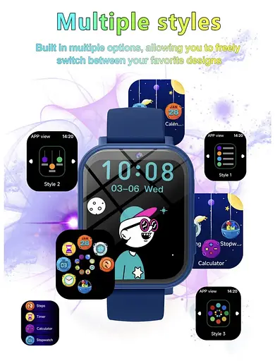 Дитячі смарт-годинники з камерою, іграми, моніторингом сну, крокоміром, будильником, ліхтариком тощо. Сині - фото 9