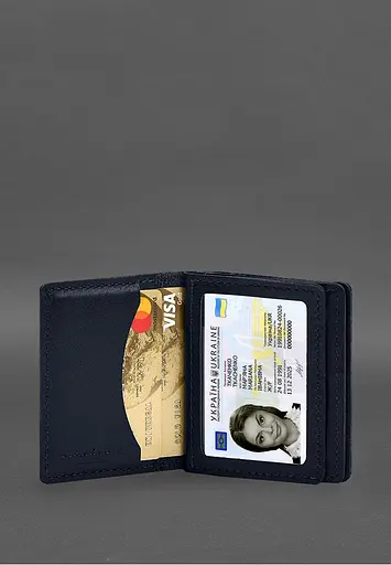 Кожаная обложка для водительского удостоверения, ID и пластиковых карт 2.1 синяя - фото 7
