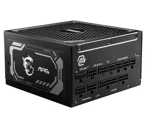 Блок питания 1000 Вт, MSI MAG A1000GL PCIE5, черный, модульный, 80+ золотистый, Active PFC, 13,5 см FDB, 4xMolex/ 12xSATA - фото 1