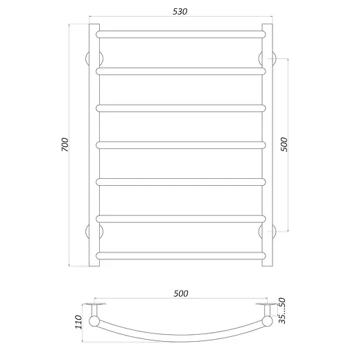 Полотенцесушитель UNIO LD W 700-500-7 BLK Лестница Дуга черная (21614) - фото 5