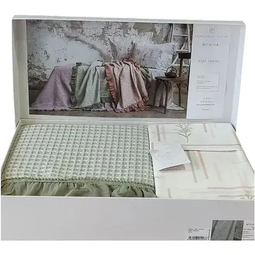 Постельное белье с вафельным покрывалом Pupilla Monica Yesil Pupilla pbe0051428 - фото 1