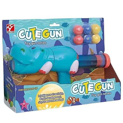 Іграшковий помповий пістолет-бегемот 5006 B з 6 м'якими набоями, синій - фото 2