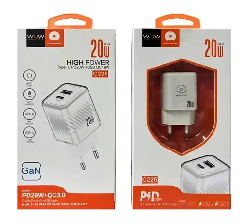 Зарядное устройство WUW 20 Вт адаптер блок питания WUW C226 QC3.0 USB Type-C Белый - фото 2
