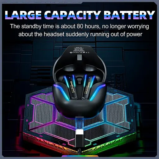 Навушники Onikuma Wireless Gaming Earbuds with ENC Mic T27, IPX4, BT5.3, 2.4G, PS5, PC, 45mAh, 400mAh, 7h, black - фото 9