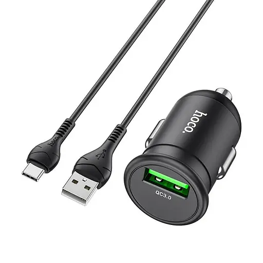 Адаптер автомобильный HOCO Z43 Mighty + Type-C Cable single port car charger 1USB 18W черный - фото 2