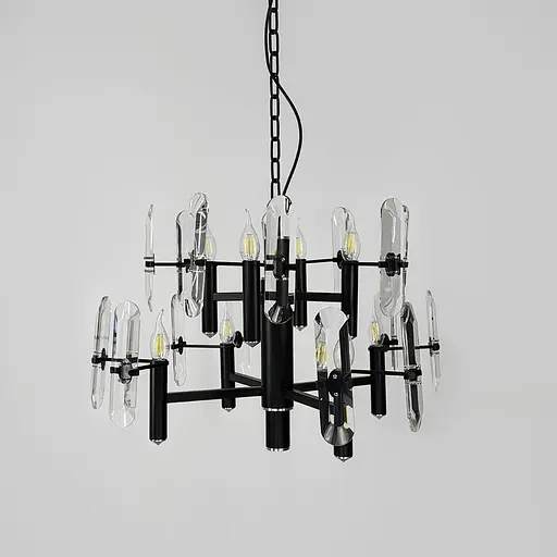 Двоярусна люстра з видовженим камінням на 8 ламп Ø 65 см | Арт. MD 2008-4+4B | Line F - фото 1