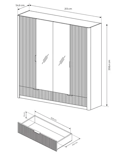 Шкаф для одежды Perfect Home Ланте/Lante 4-дверный с зеркалом и черными ручками 4D2S/213 Беж (PFH-091187) - фото 4