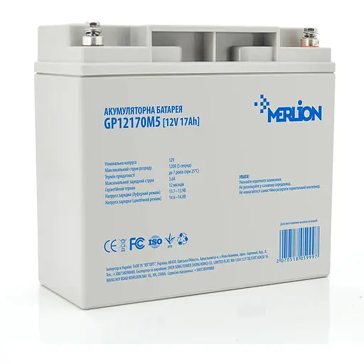Акумуляторна батарея MERLION AGM GP12170M5 12 V 17Ah ( 180 x 78 x 165 (168)) Q4/192