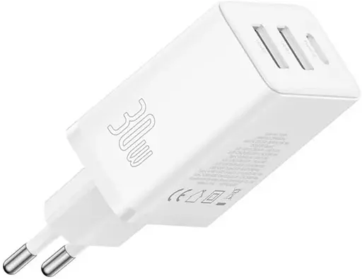 Зарядное устройство адаптер питания на 3 порта Baseus Cube GaN5 2U+C 30 W белый - фото 3