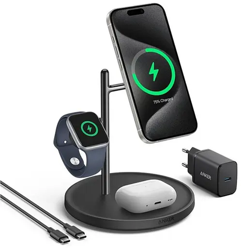 Бездротовий зарядний пристрій — док-станція ANKER Maggo 3-in-1 Wireless Charging Station чорна - фото 7
