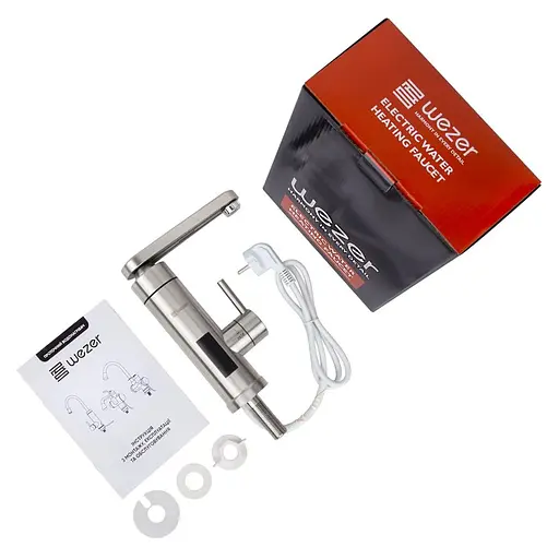 Проточный водонагреватель для умывальника поворотный излив нержавеющая сталь датчик температуры 3,3 кВт сатин Wezer SDS-H12T - фото 3