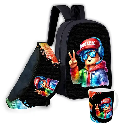 Набір дитячий Роблокс «Roblox» рюкзак 36х27см сумка-бананка, кружка з принтом для хлопчика (01583)