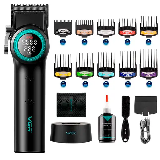 Машинка для стрижки VGR V-001 GGB (10 насадок) 4600 mAh LED дисплей Чорний