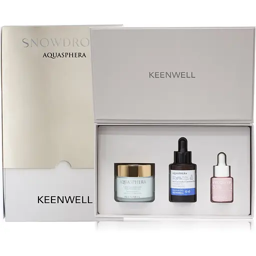 Набір для обличчя Keenwell Snow Drops Aquasphera зволожуючий: денний крем + сироватка-концентрат для обличчя + сироватка-концентрат навколо очей