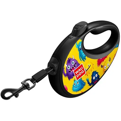 Повідець-рулетка для собак Waudog R-leash з контейнером для пакетів, малюнок "Мохнаті монстри", світловідбивна стрічка, L - фото 4